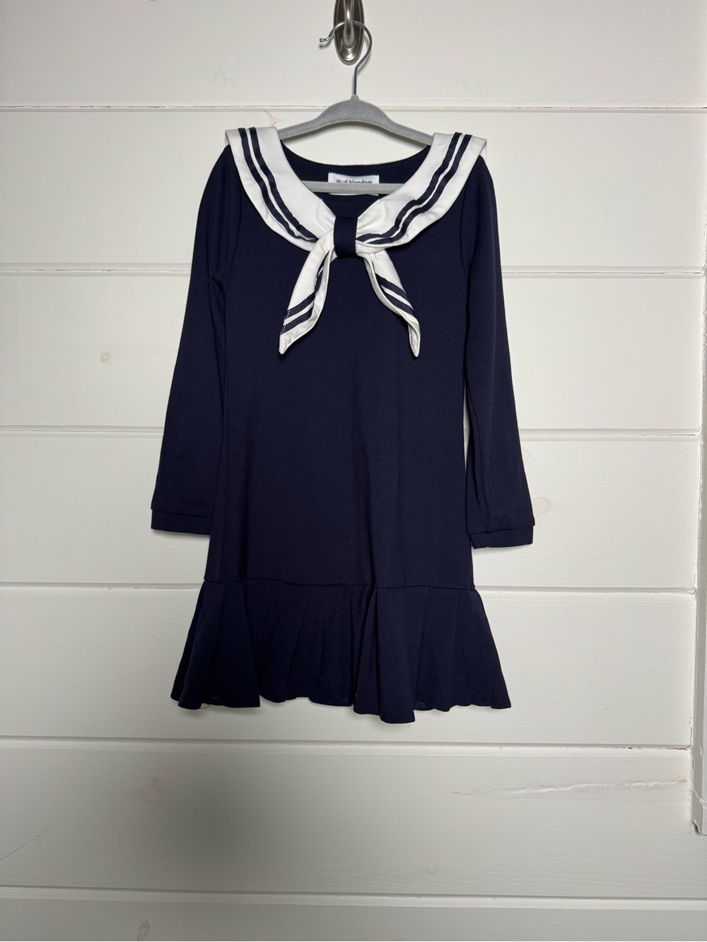 Mud Kingdom Girls Navy Sailor Dress Size 4T White Nautical Collar Long Sleeve